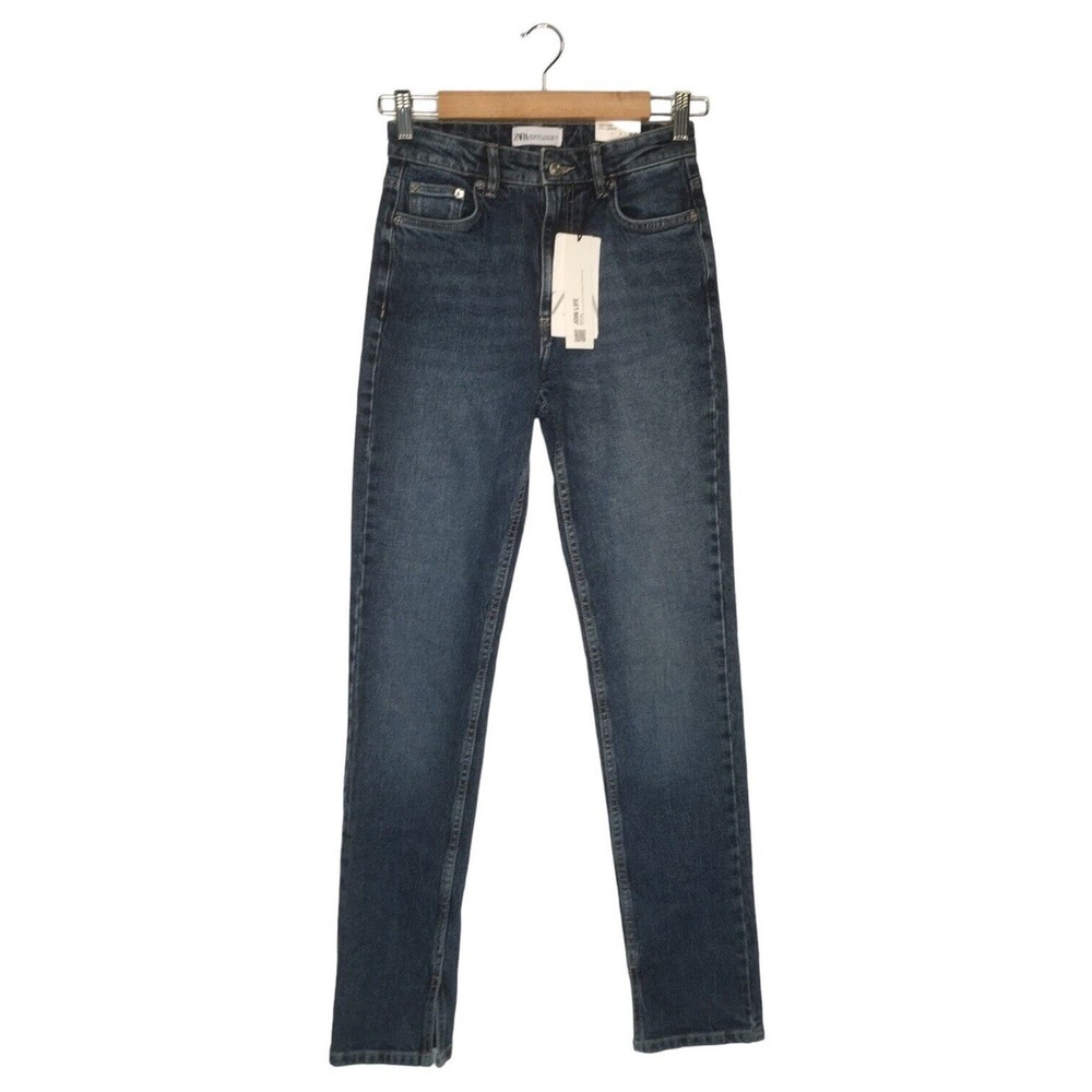 New Zara Jeans Womens 4 High Rise Full Length Split Slim Denim Blue